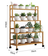 4-Tier Bamboo Plant Rack With Wheels