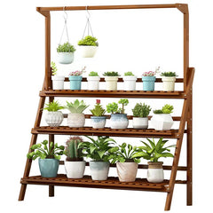 3-Tier Foldable Bamboo Plant Rack Brown Color