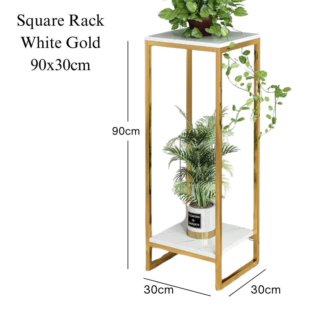 2 tier square plant rack Metal Gold Frame