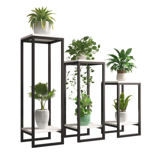 2 tier square plant rack white/black