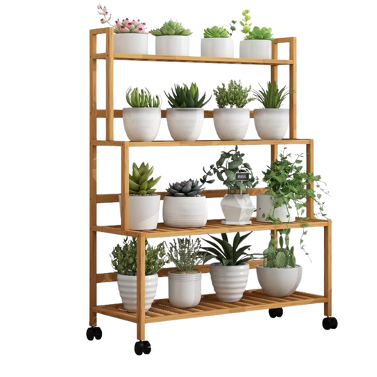 4-Tier Bamboo Plant Rack With Wheels