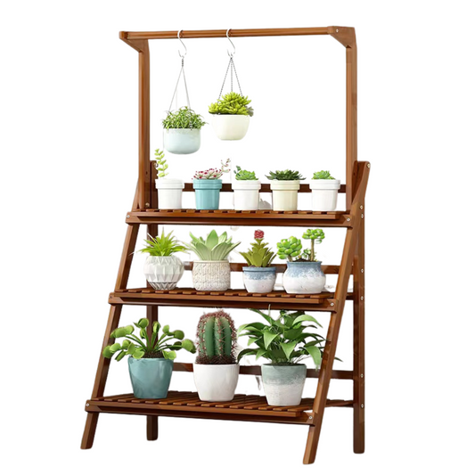 3-Tier Foldable Bamboo Plant Rack Brown Color
