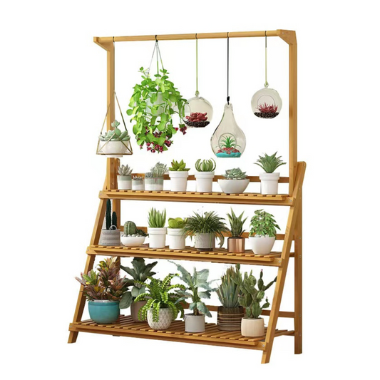 3-Tier Foldable Bamboo Rack Nature Color