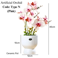 Artificial Orchid in Roman Art White Ceramic Pot (40cm)