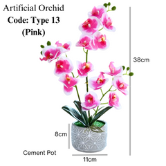 Artificial Orchid in Grey Cement Pot (38cm)