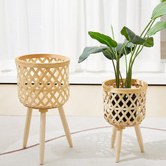 Three Legged Weave Bamboo Basket