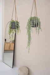 Hanging Cement Pot With Hemp Rope- Black (60cm)