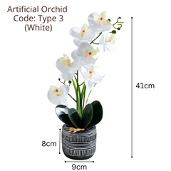 Orchid in Pot - Cement Stripes (41cm)