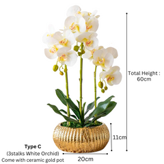 Orchid in Pot - Hammered Gold (60cm)