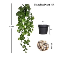 Artificial Hanging Swiss Cheese Plants In Black Pot H-9