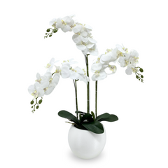 Artificial White Orchid in Elegant Resin Pot (80cm)