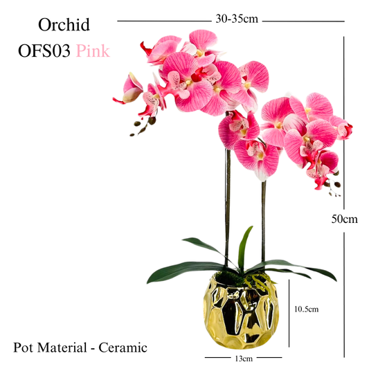 Artificial Pink Orchid in Ceramic Gold Pot (50cm)