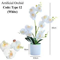 Artificial Orchid in White Plastic Pot - Pink/White/Purple (40cm)