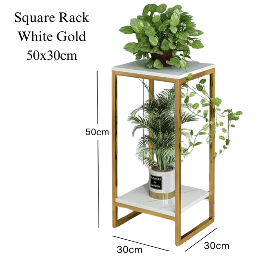 2 tier square plant rack Metal Gold Frame