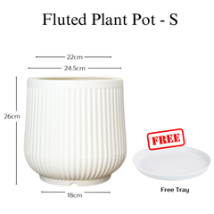 Vertical Fluted Line Resin White Pot