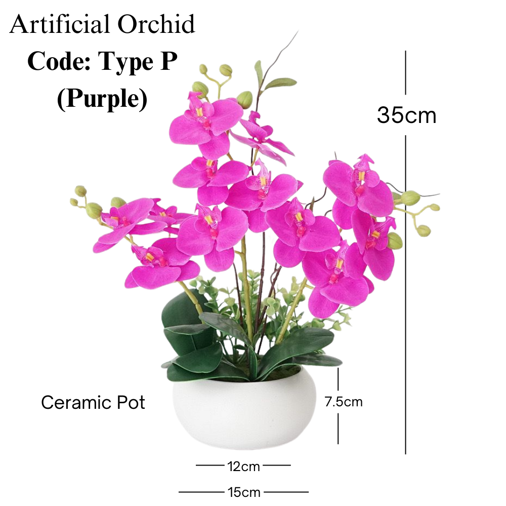 Artificial Orchid in Short Cylindrical Ceramic Pot (35cm)