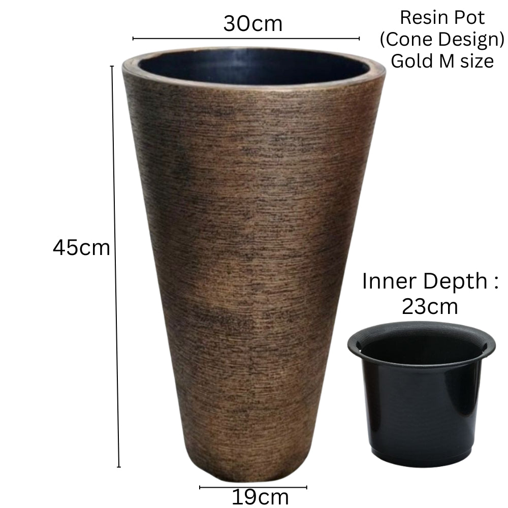 Resin Cone Plant Pot (Gold)