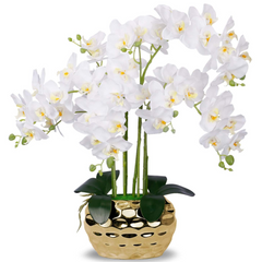 Orchid in Pot - Hammered Gold (60cm)