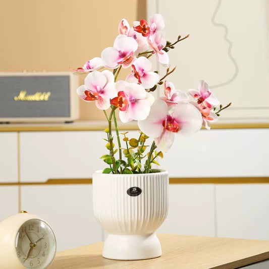 Artificial Orchid in Roman Art White Ceramic Pot (40cm)