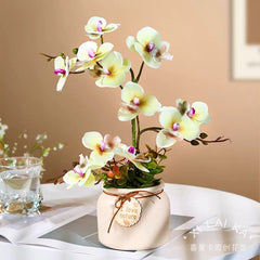 Artificial Orchid In Gentle Cream Yellow Ceramic Pot (35cm)