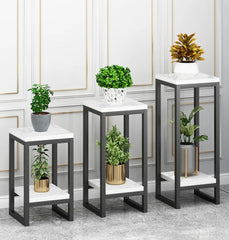 2 tier square plant rack Metal Black Frame