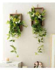 Artificial Daisy Clematis Vine Hanging Wooden Frame