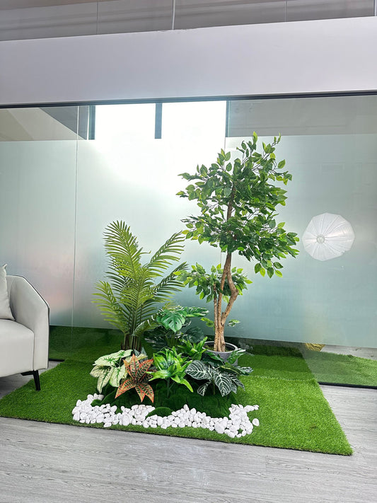 Set 3 - Artificial Plants + White Stone