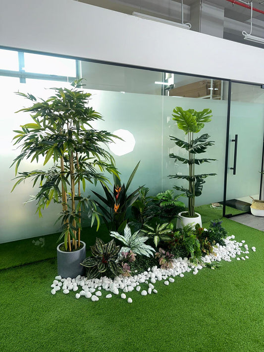 Set 2 - Artificial Plants + White Stone