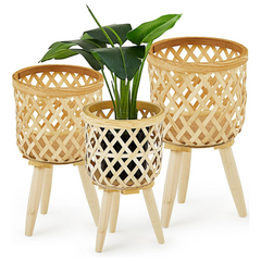 Three Legged Weave Bamboo Basket