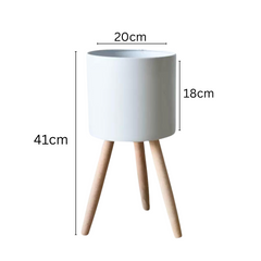 Metal Pot with Wooden Stand (White)