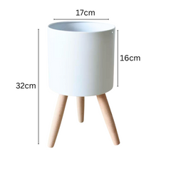 Metal Pot with Wooden Stand (White)