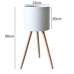 Metal Pot with Wooden Stand (White)