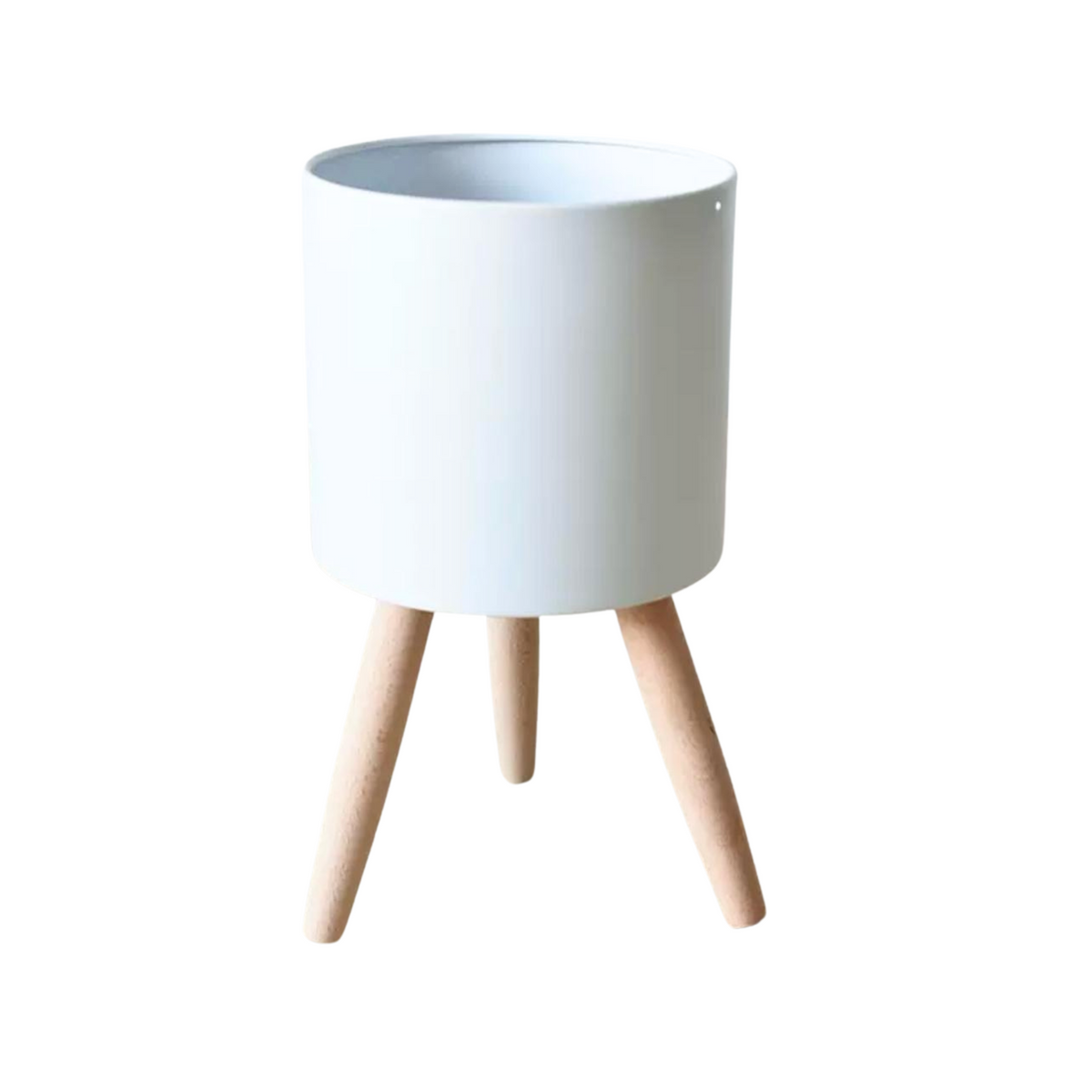 Metal Pot with Wooden Stand (White)