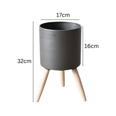 Metal Pot with Wooden Stand (Dark)