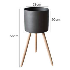 Metal Pot with Wooden Stand (Dark)