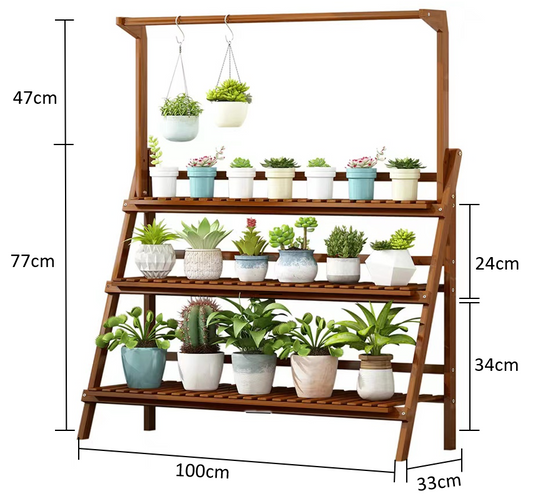 3-Tier Foldable Bamboo Plant Rack Brown Color