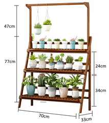 3-Tier Foldable Bamboo Plant Rack Brown Color