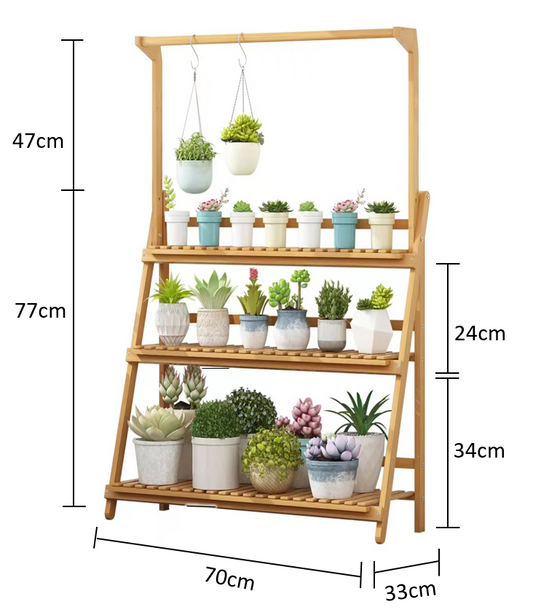 3-Tier Foldable Bamboo Rack Nature Color