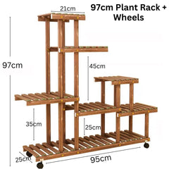 Multi-Layer Wooden Plant Rack  With Wheels 97cm Tall