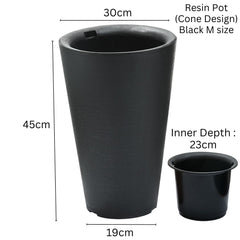 Resin Cone Plant Pot (Black)