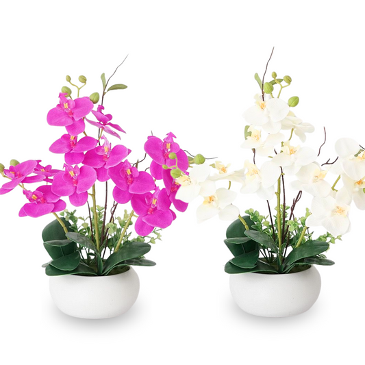 Artificial Orchid in Short Cylindrical Ceramic Pot (35cm)