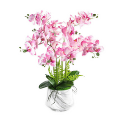 Artificial Orchid 4 Stalks in Marble Ceramic Pot