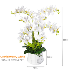 Artificial Orchid 4 Stalks in Marble Ceramic Pot