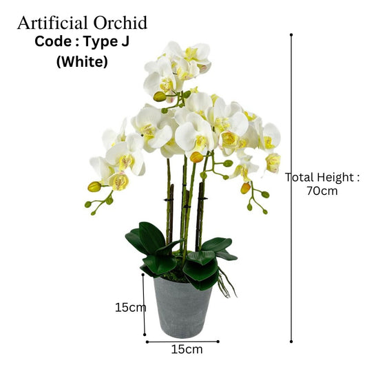 Artificial Orchid 4 Stalks In Imitation Cement Pot